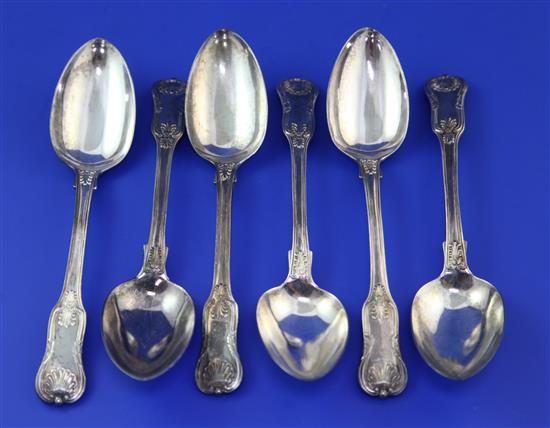 A set of six George IV silver double struck Kings pattern table spoons, 21.5 oz.